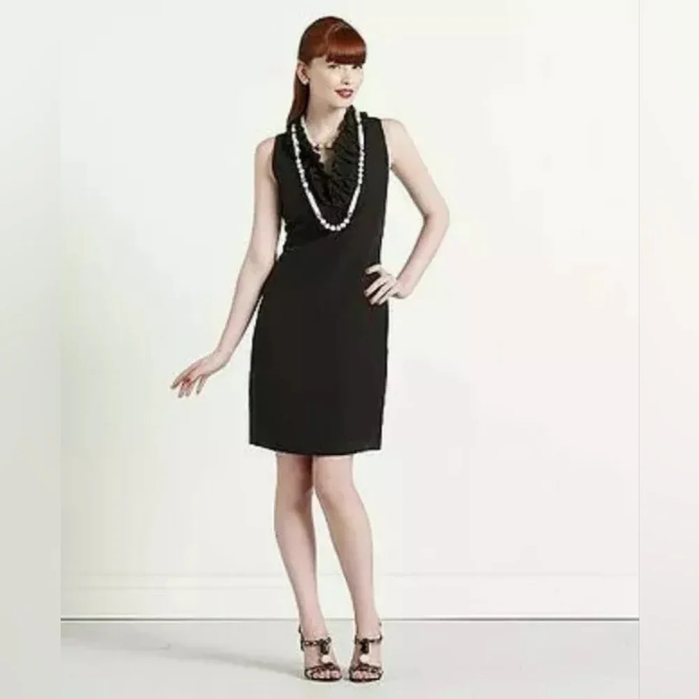 Kate Spade Linen Bonnie Black Sleeveless Dress with Ruffle Trim Size M